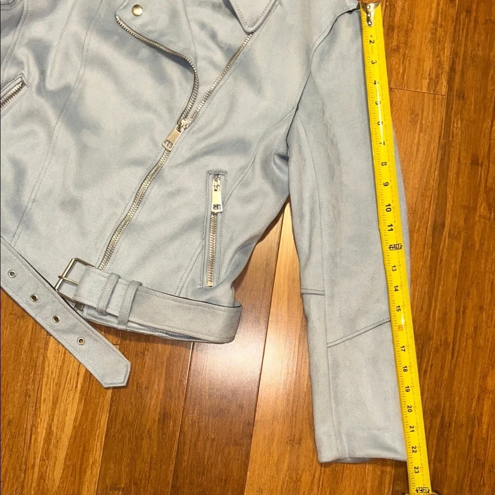H&M Girls Size 12 Light Blue Faux Leather Moto Biker Jacket Belted